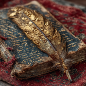 willgrupomj_Close-up_on_a_gold_feather_and_an_old_notebook_with_e53fd44c-fc06-45b2-b27b-e9f0aa77f36f
